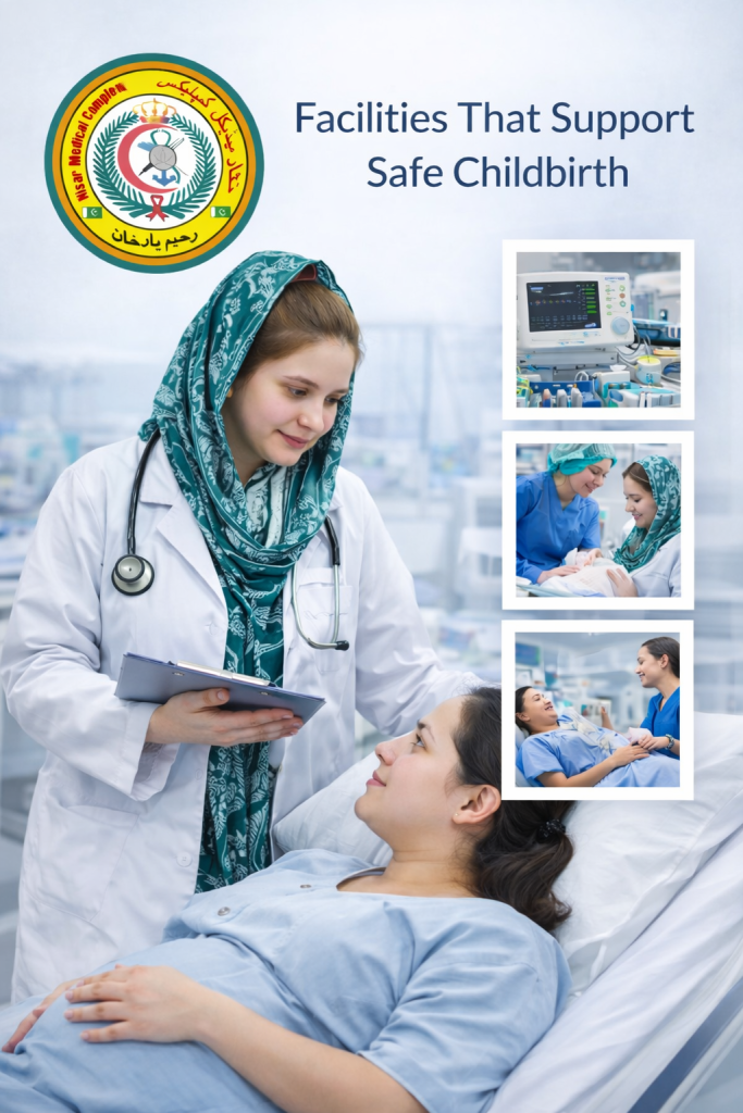 Modern maternity facilities and delivery room equipment supporting safe childbirth in hospital