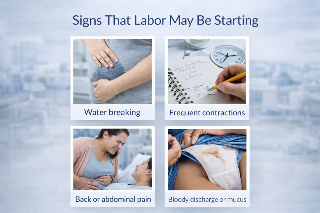 Common labor signs including contractions abdominal pressure and early childbirth symptoms